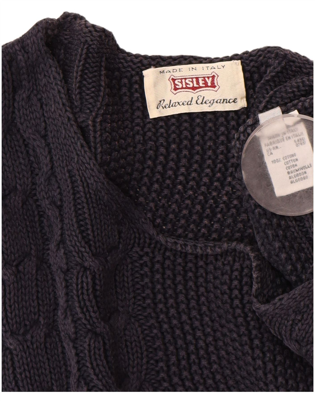 SISLEY Damen-Pullover mit U-Boot-Ausschnitt, UK 14, mittleres Marineblau