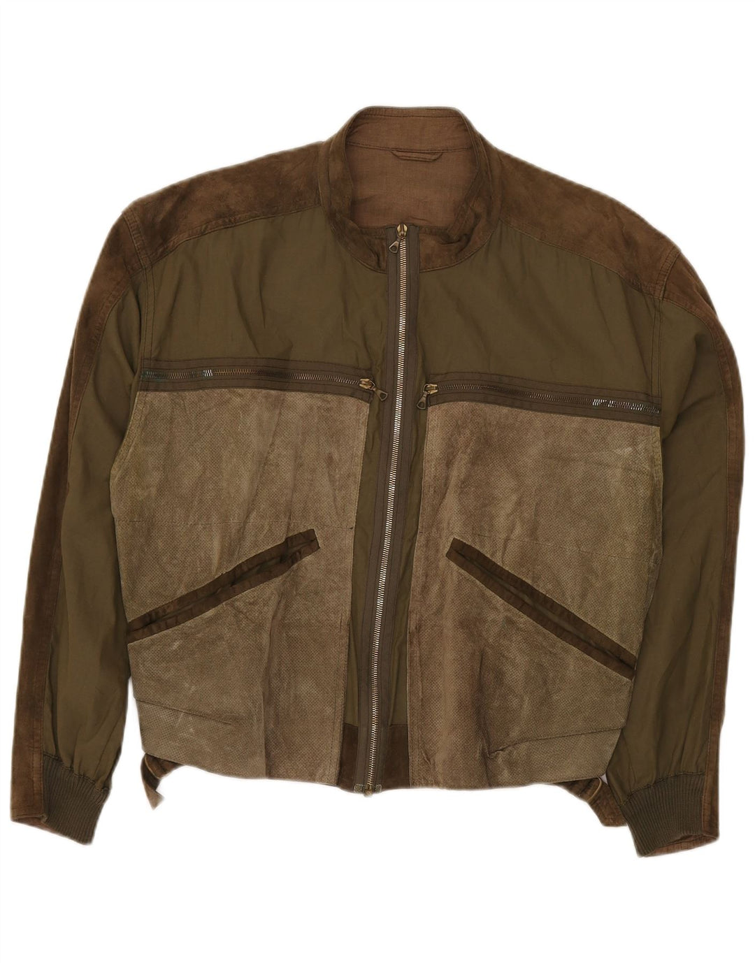 LA MATTA Herren Wildlederjacke UK 40 Large Khaki Colourblock Leder