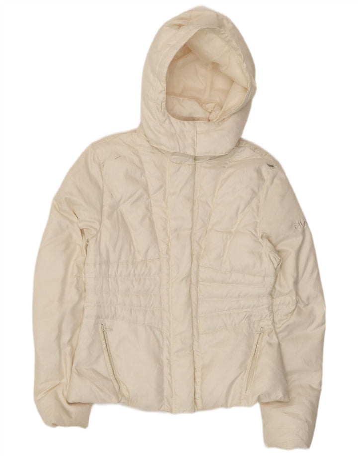 Fila Wattierte Damenjacke mit Kapuze, UK 14, Größe L, Weiß, Polyester