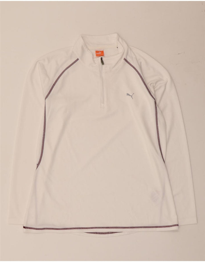 Puma Damen-Pullover-Trainingsanzugoberteil mit Reißverschluss und Halsausschnitt, UK 16, Größe L, Weiß, Polyester