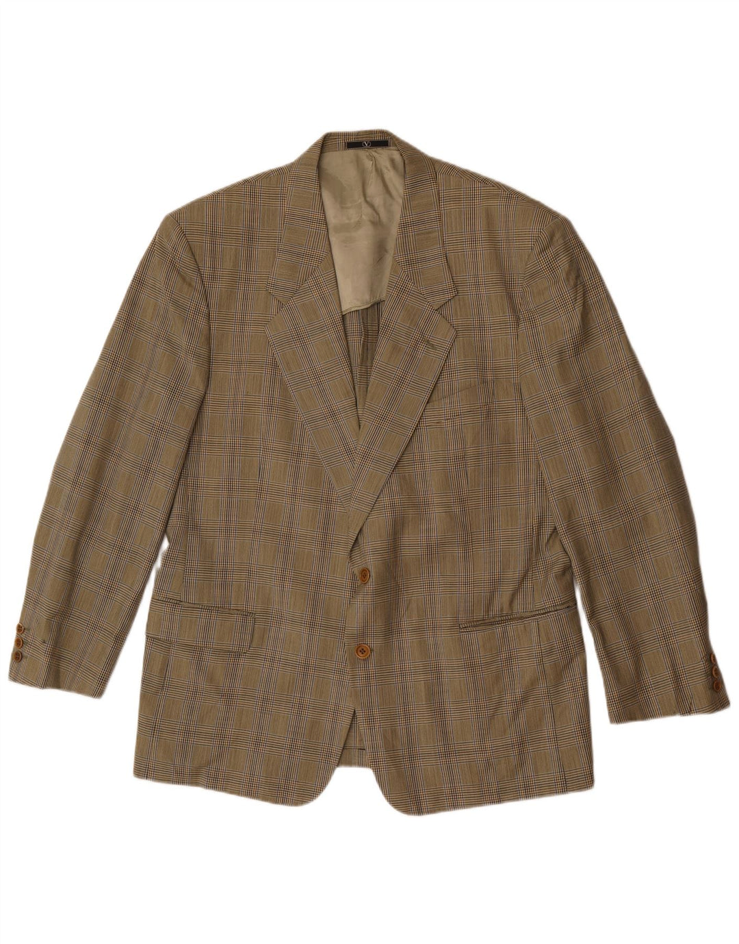 Valentino Herren 2-Knopf-Blazerjacke IT 56 3XL Beige Hahnentrittmuster