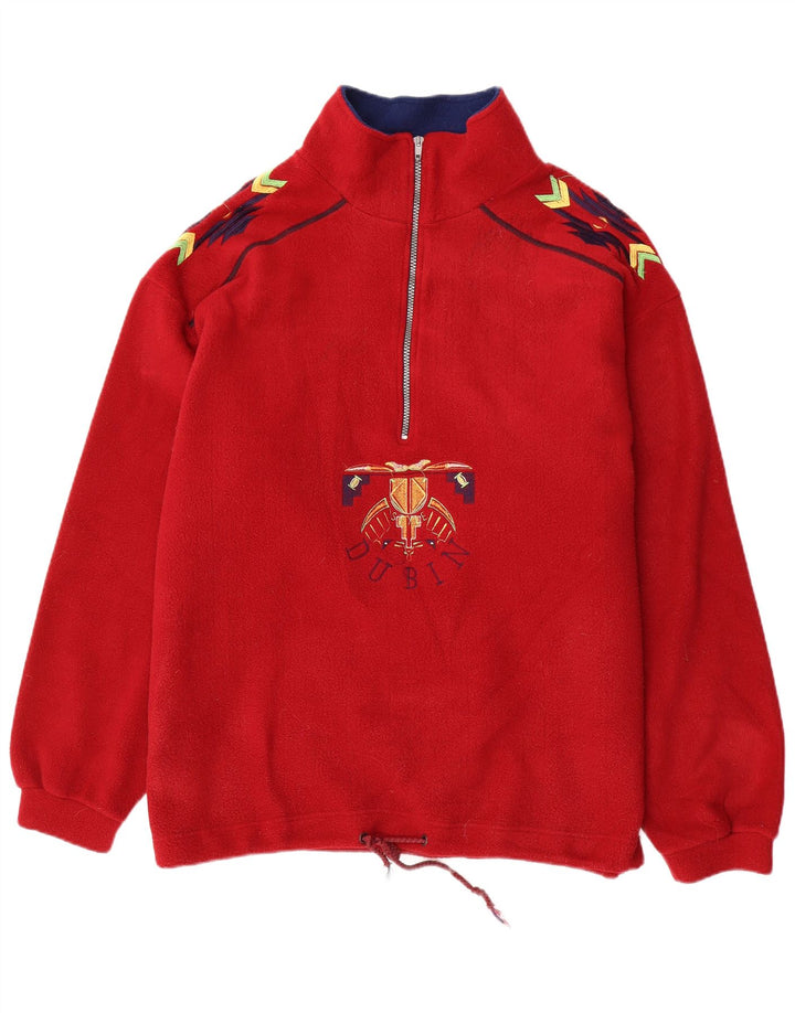 DUBIN Herren-Fleecepullover mit lockerer Passform und grafischem Reißverschluss am Hals, großes rotes Polyester