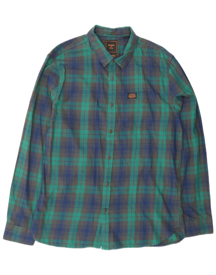 SUPERDRY Herren-Flanellhemd 2XL, grün karierte Baumwolle