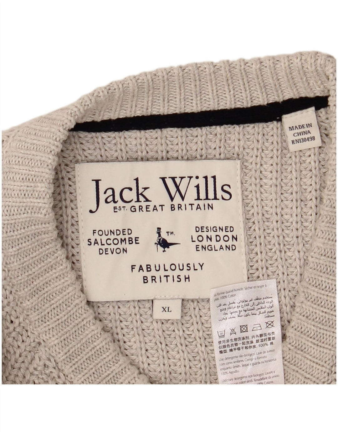 JACK WILLS Herren-Pullover mit U-Boot-Ausschnitt, XL, graue Baumwolle