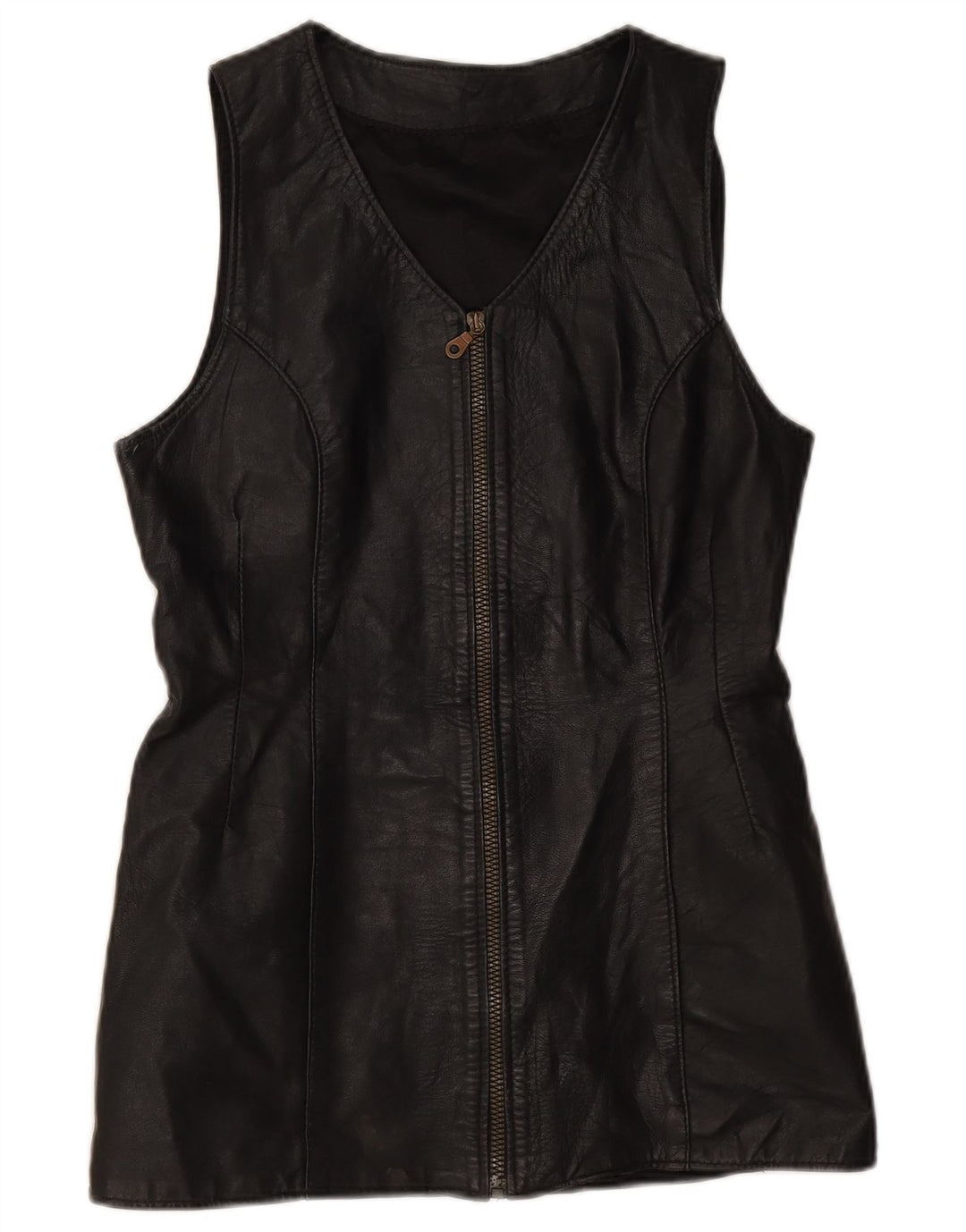 Vintage Damen Lederweste UK 10 Small Schwarz