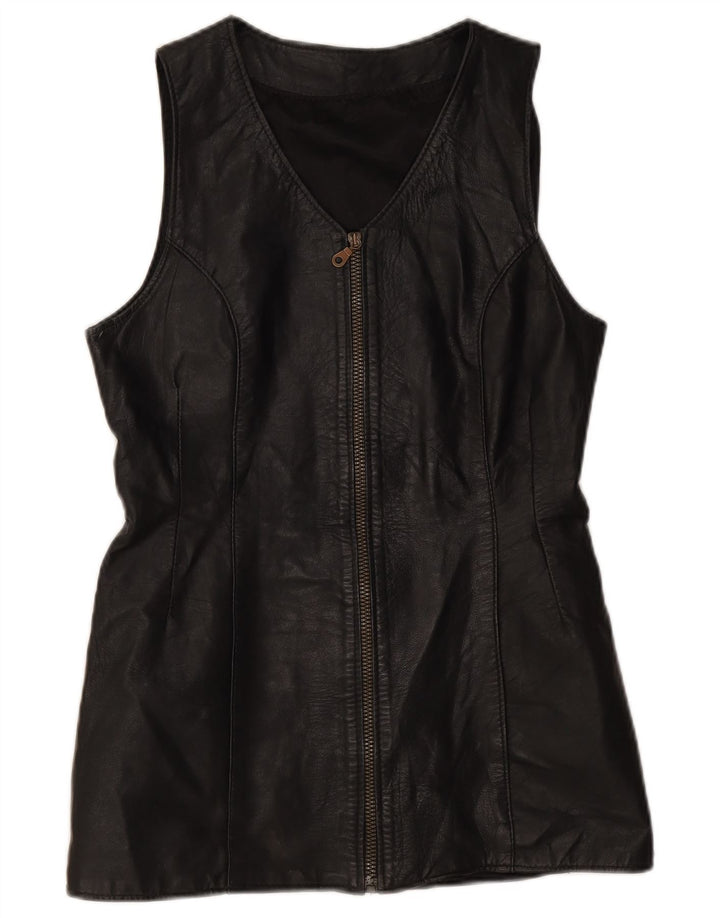 Vintage Damen Lederweste UK 10 Small Schwarz