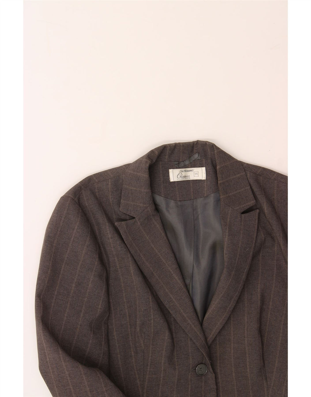 ST. BERNARD Womens 2 Button Blazer Jacket UK 14 Medium Grey Pinstripe Vintage St. Bernard and Second-Hand St. Bernard from Messina Hembry 