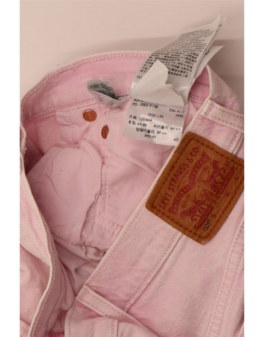 Levi's Damen 501 Straight Jeans W25 L30 Rosa Baumwolle