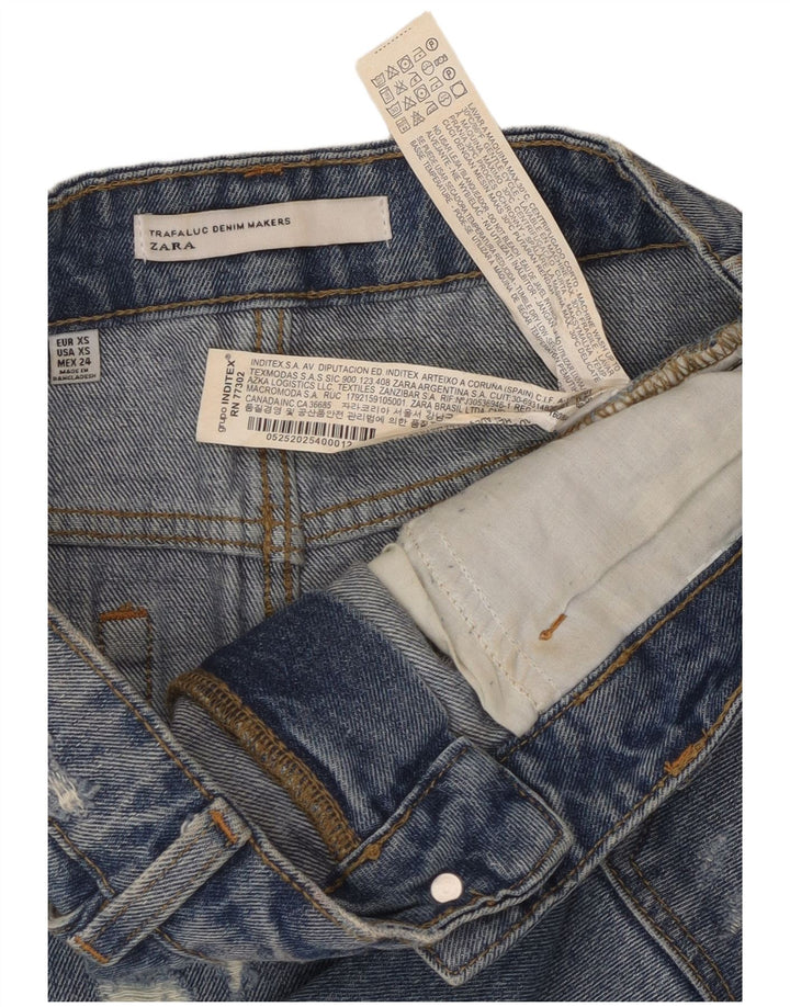 ZARA Damen Trafaluc Distressed Mini Jeansrock XS W24 Blaue Baumwolle