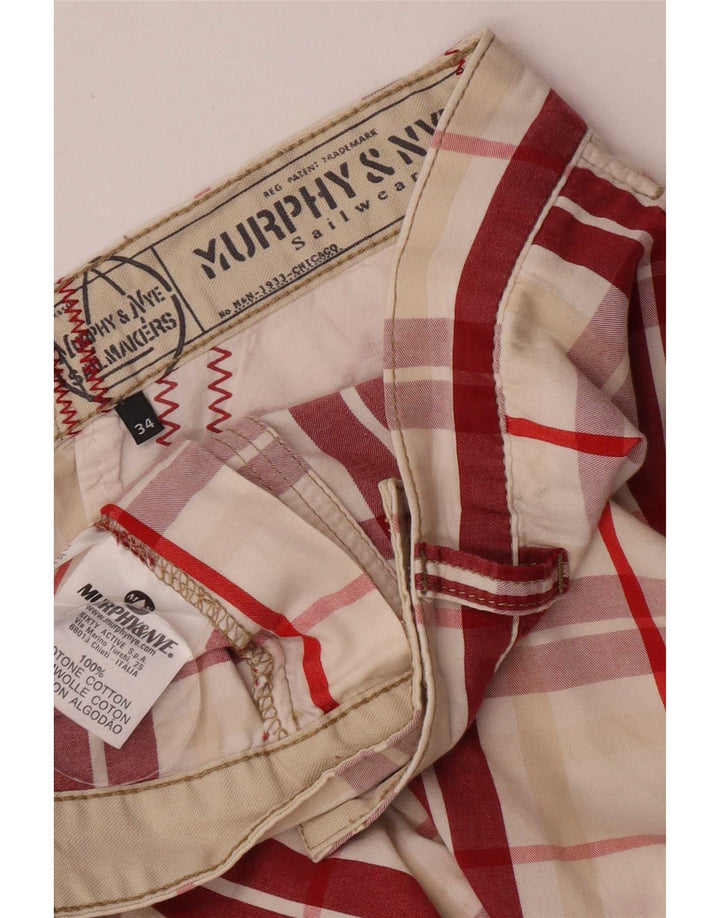 Murphy & Nye Herren-Chinoshorts W34, große rote karierte Baumwolle