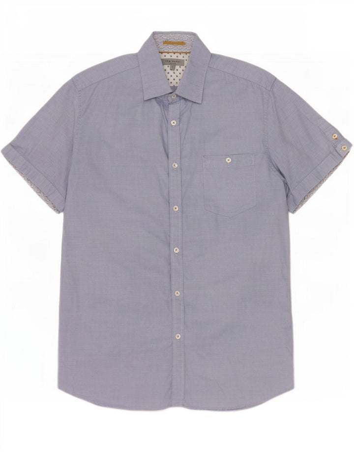 Ted Baker Herren-Kurzarmhemd, Größe 4, groß, blaue Baumwolle