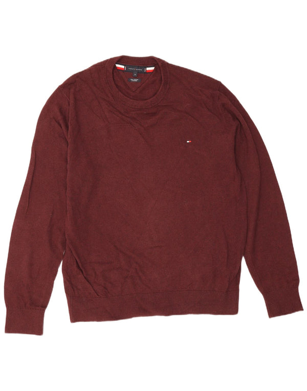 Tommy Hilfiger Herren-Pullover mit Rundhalsausschnitt, XL, kastanienbraune Baumwolle