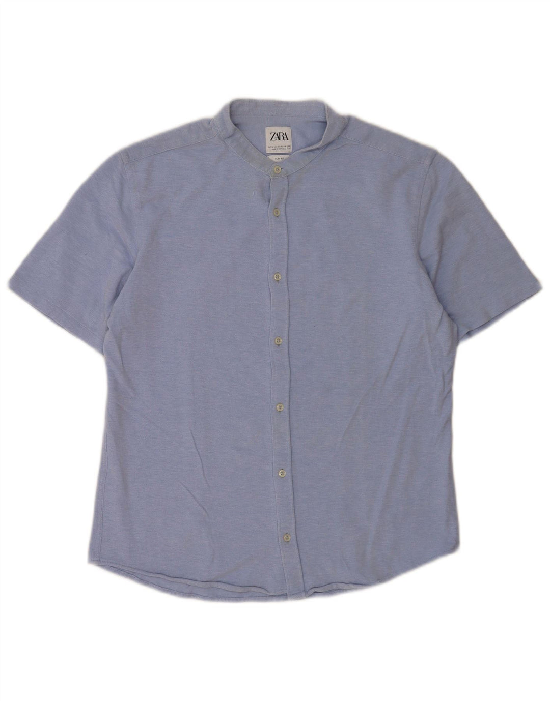 Zara Herren Kurzarm-Slim-Fit-Hemd Mittelblau