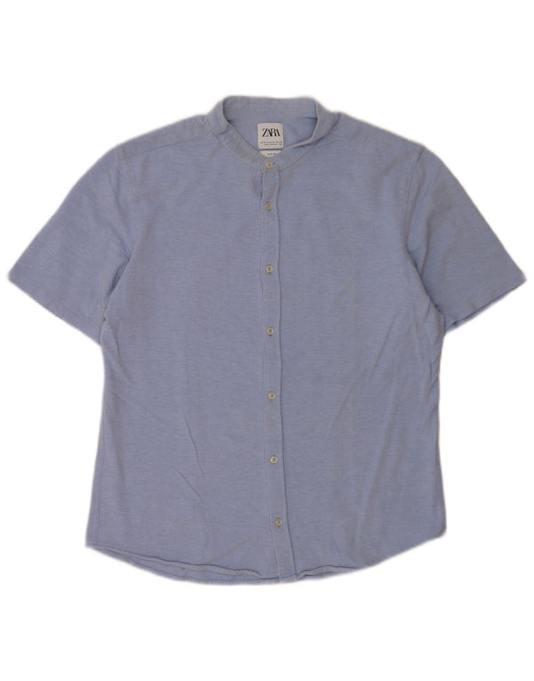 Zara Herren Kurzarm-Slim-Fit-Hemd Mittelblau