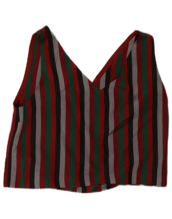 VINTAGE Damen Crop Shirt Bluse UK 12 Medium Mehrfarbig gestreift