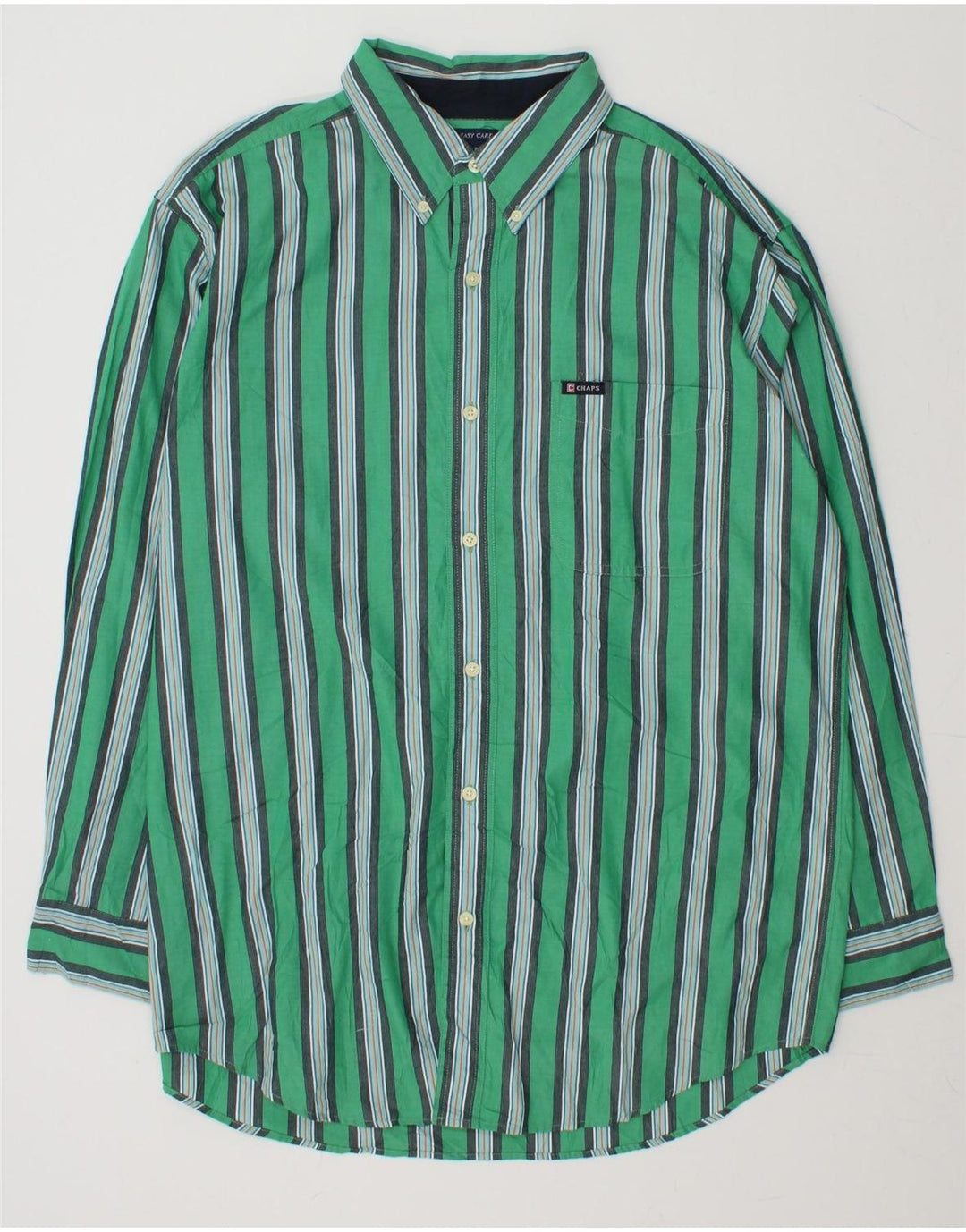 CHAPS Mens Grant Fit Shirt Large Green Striped Cotton Vintage Chaps and Second-Hand Chaps from Messina Hembry 