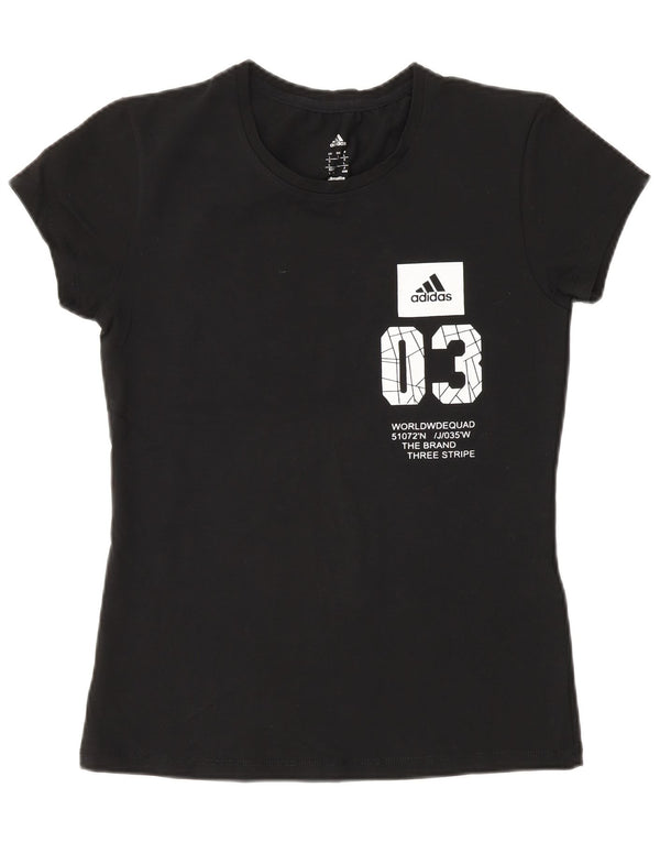 Adidas Damen Climalite Graphic T-Shirt Top UK 14 Large Schwarz Baumwolle