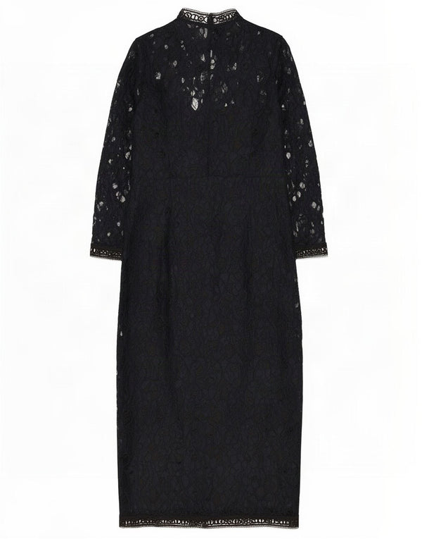 Durchsichtiges Spitzen-Maxikleid von Zara für Damen, Größe M, Marineblau, geblümt