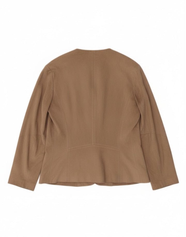 Zara Damen Strickjacke mit 3/4-Ärmeln, UK-Gr. 14, mittelbeigefarbenes Polyester