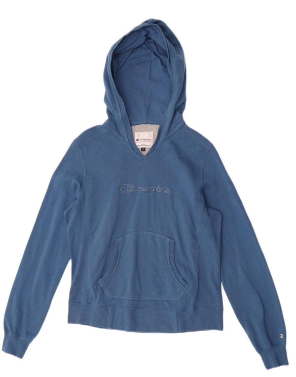 Champion Womens Graphic Hoodie Pullover UK 14 Große blaue Baumwolle