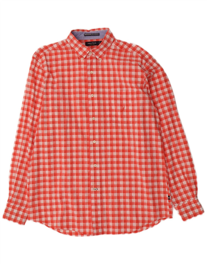 Nautica Herrenhemd aus mittelroter Gingham-Baumwolle