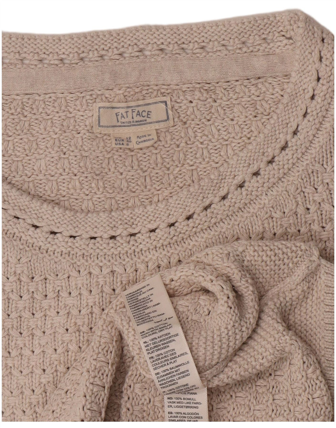 Fat Face Damen-Pullover mit U-Boot-Ausschnitt, UK 12, mittelgraue Baumwolle
