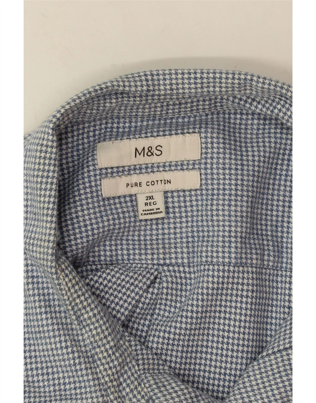 Marks & Spencer Herren-Flanellhemd 2XL, blaue Hahnentritt-Baumwolle