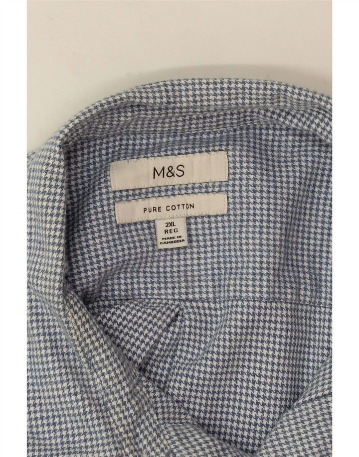 Marks & Spencer Herren-Flanellhemd 2XL, blaue Hahnentritt-Baumwolle