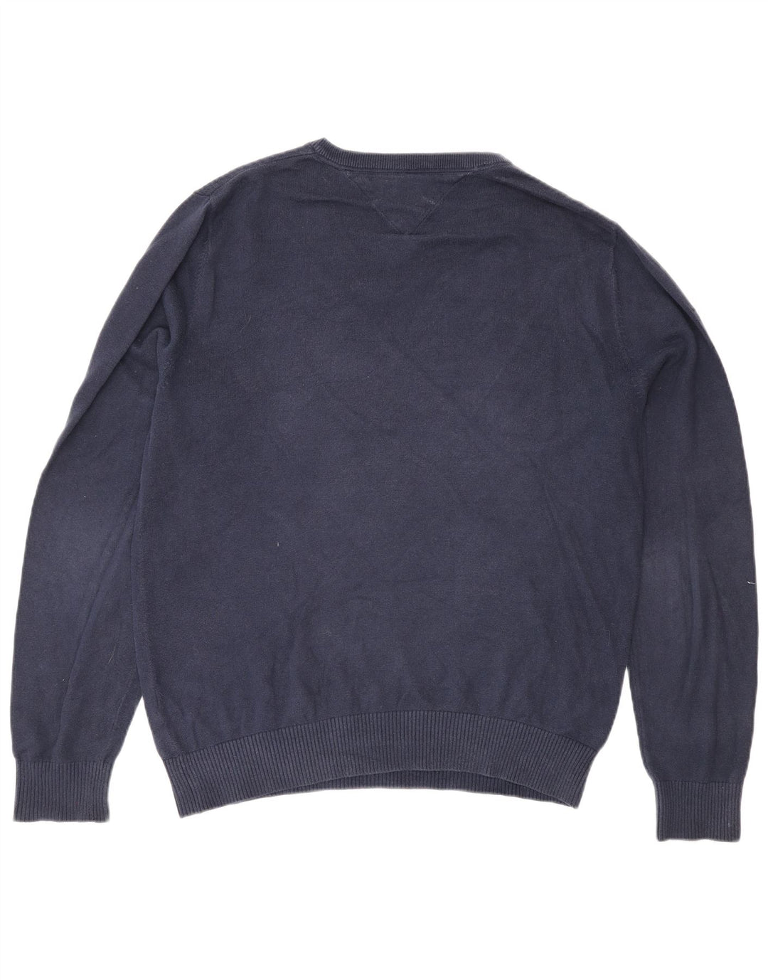 Tommy Hilfiger Herren-Pullover mit V-Ausschnitt, mittelmarineblaue Baumwolle