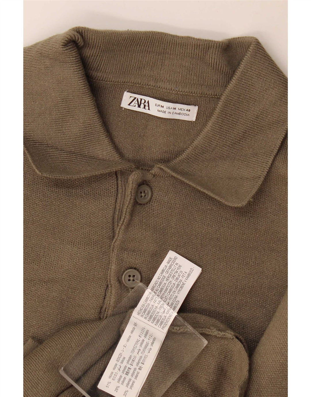 Zara Herren-Pullover mit Rollkragen, mittlere Khaki-Viskose