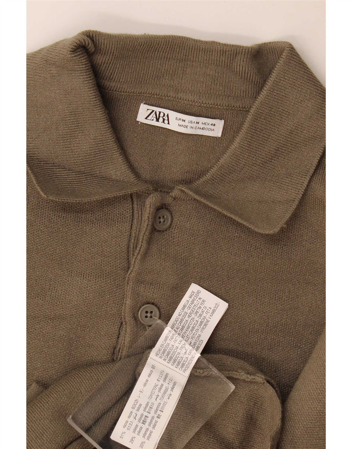 Zara Herren-Pullover mit Rollkragen, mittlere Khaki-Viskose