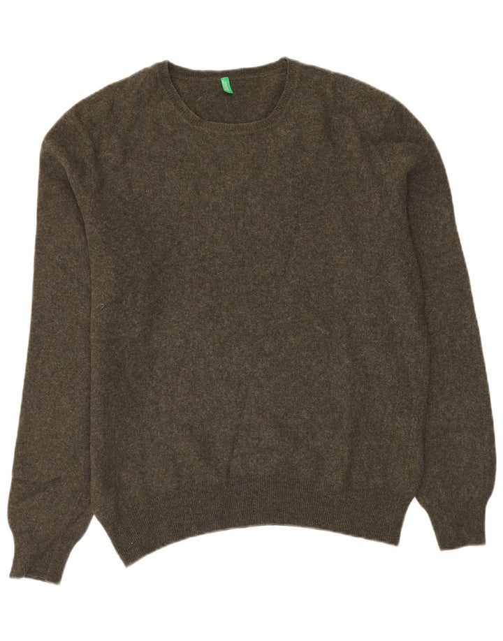 BENETTON Herren-Pullover mit Rundhalsausschnitt, große Khaki-Wolle