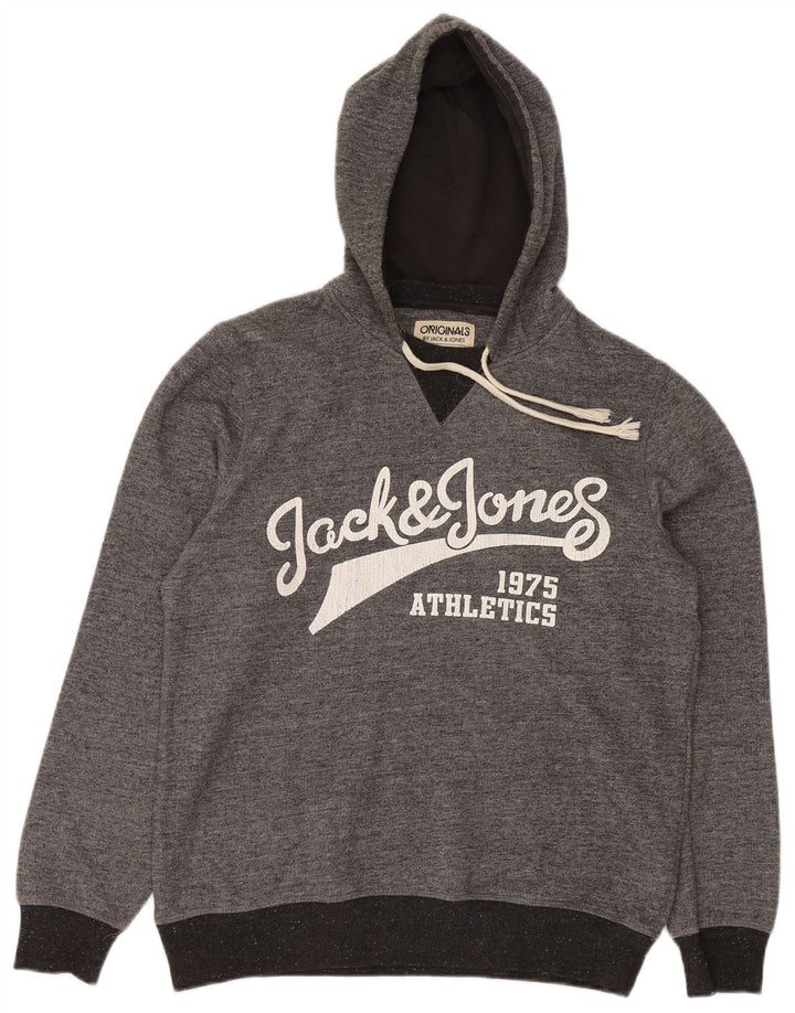 Jack & Jones Herren-Kapuzenpullover mit Grafik, mittelgrau meliert, Polyester