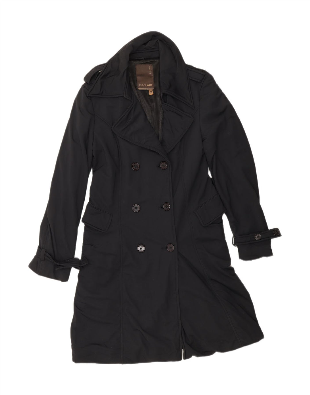 GAS Damen Zweireihiger Trenchcoat UK 10 Small Schwarz Polyamid