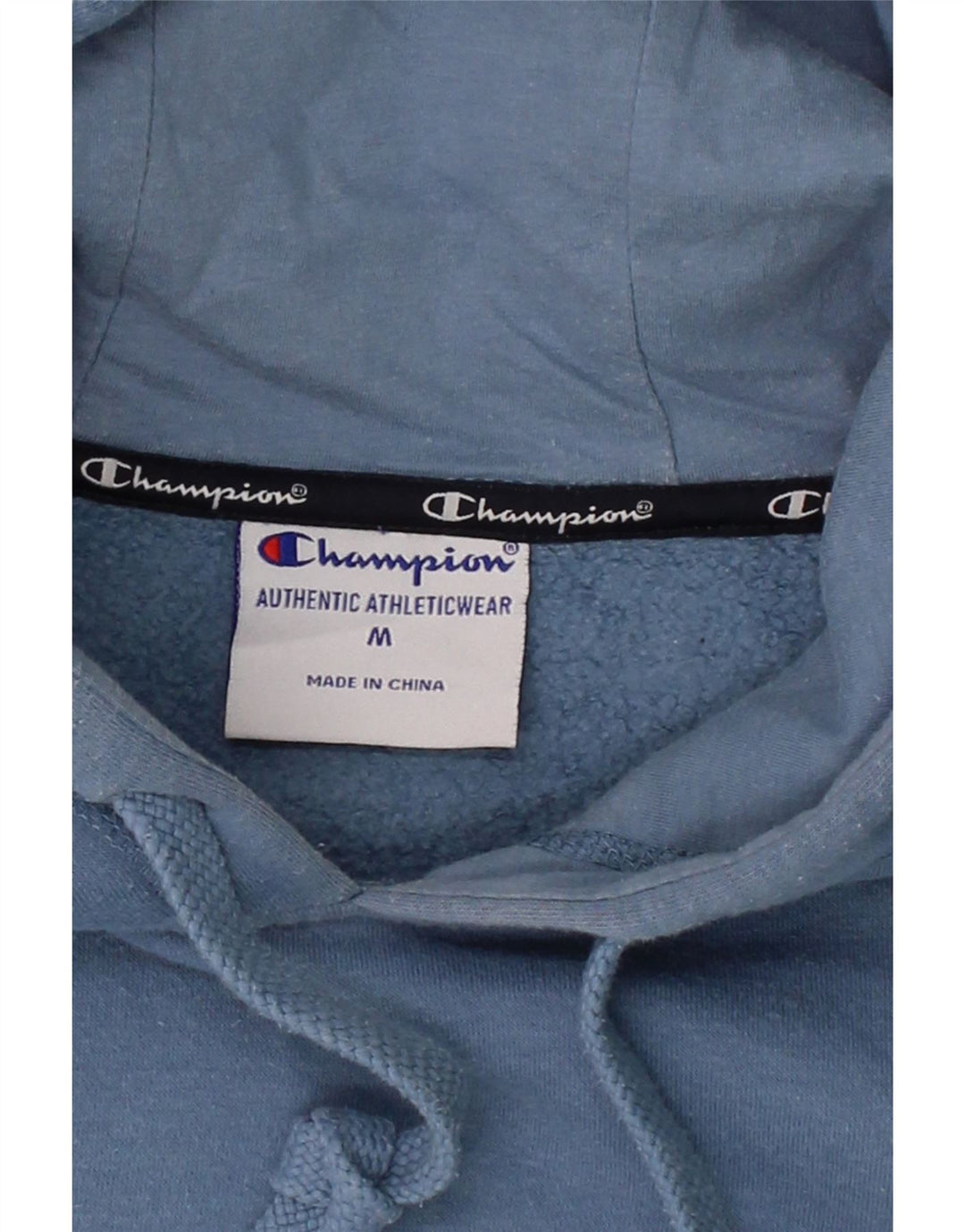 CHAMPION Mens Graphic Hoodie Jumper Medium Blue Vintage Champion and Second-Hand Champion from Messina Hembry 