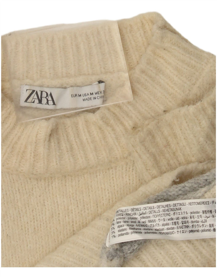 Rollkragenpullover für Damen von Zara, Gr. 14, Medium, gebrochenes Weiß, Farbblock
