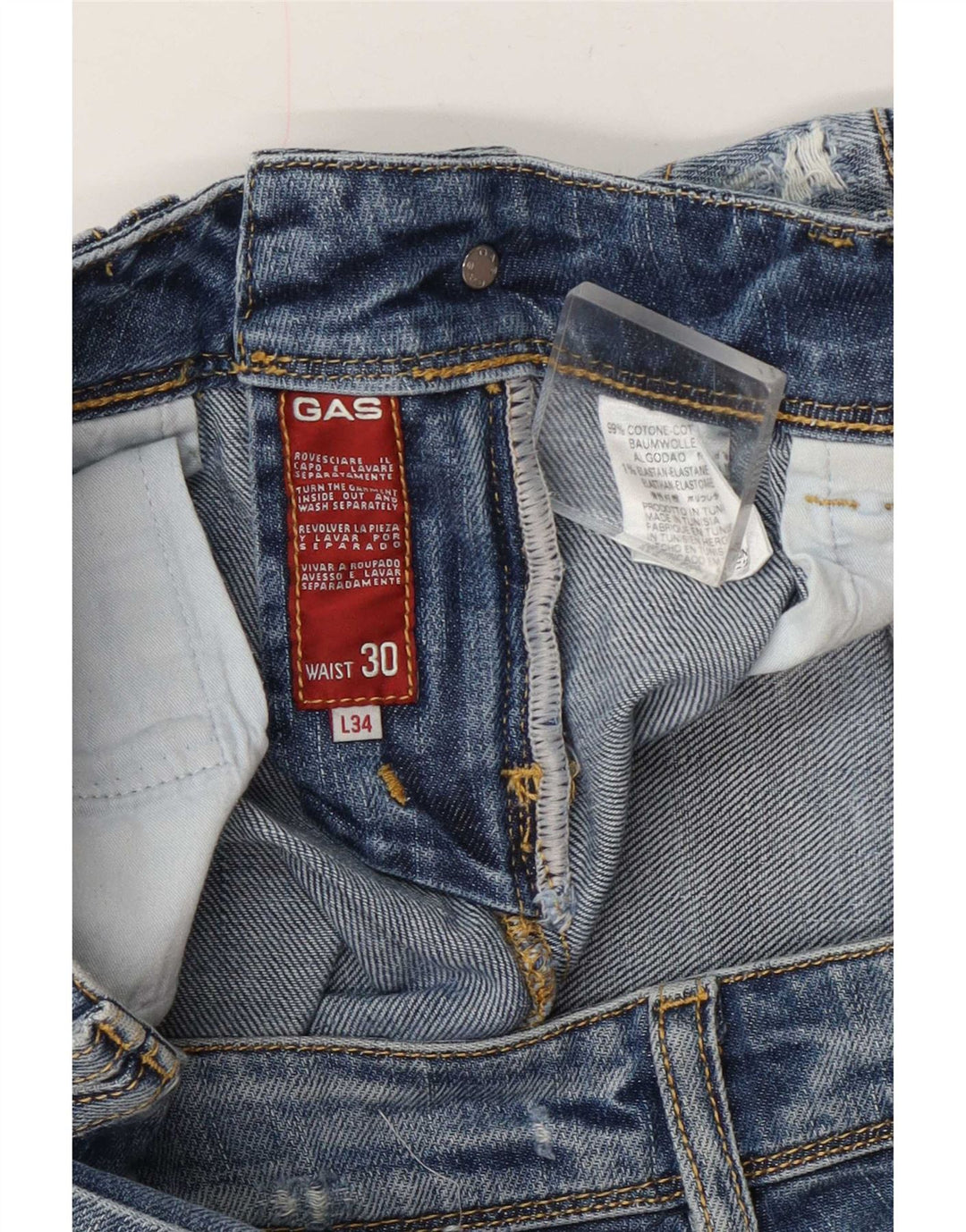 Gas Damen Distressed Straight Jeans W30 L30 Blaue Baumwolle
