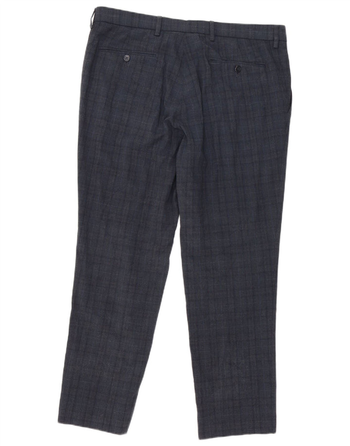 Marks & Spencer Herren-Anzughose in schmaler Passform, W36 L29, Marineblau kariert