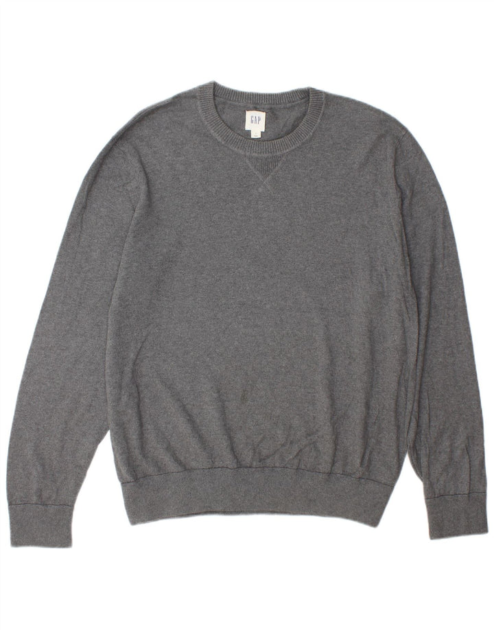 Gap Herren-Pullover mit Rundhalsausschnitt, Größe L, aus grauer Baumwolle