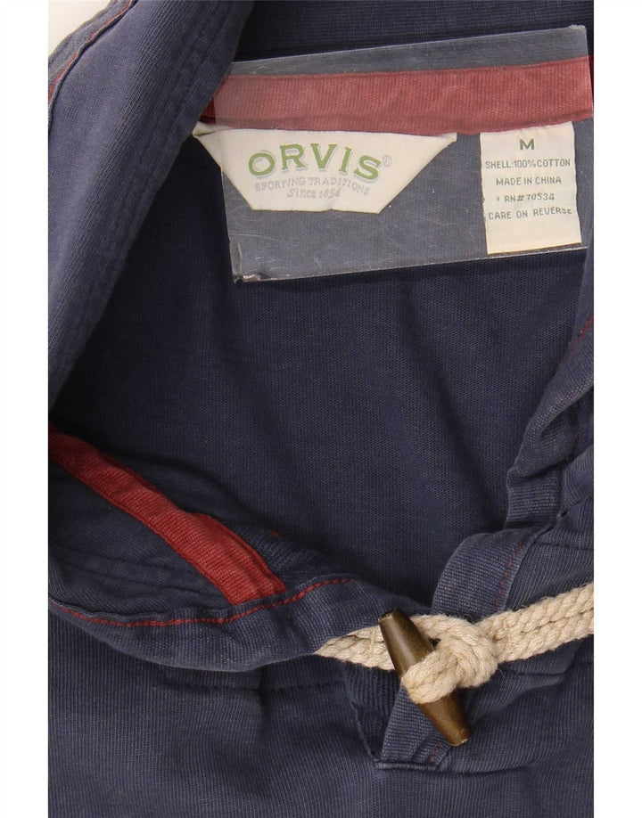 Orvis Herren-Langarm-Poloshirt aus mittelblauer, marineblauer Colourblock-Baumwolle