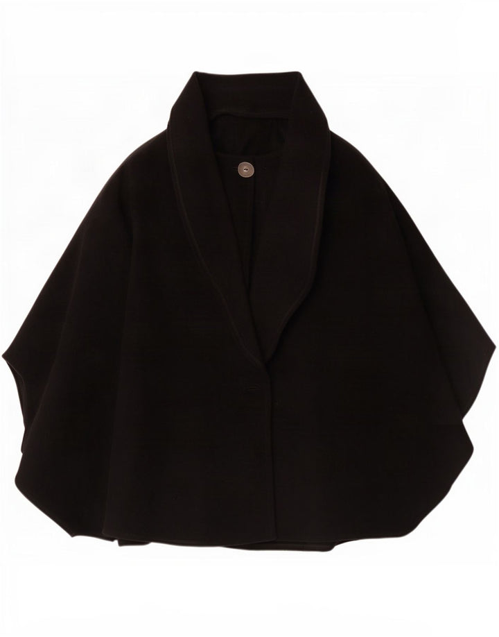 Vintage Damen Poncho Mantel Einheitsgröße Schwarze Schurwolle