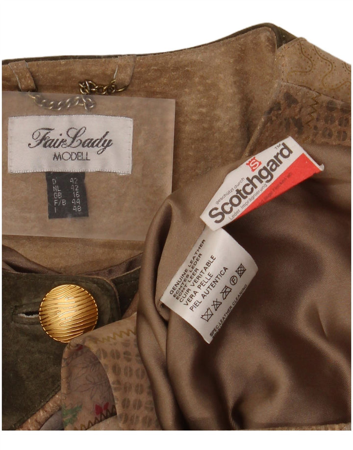 Fair Lady Damen Übergroßer Mantel UK 16 Großes beiges Patchwork-Leder