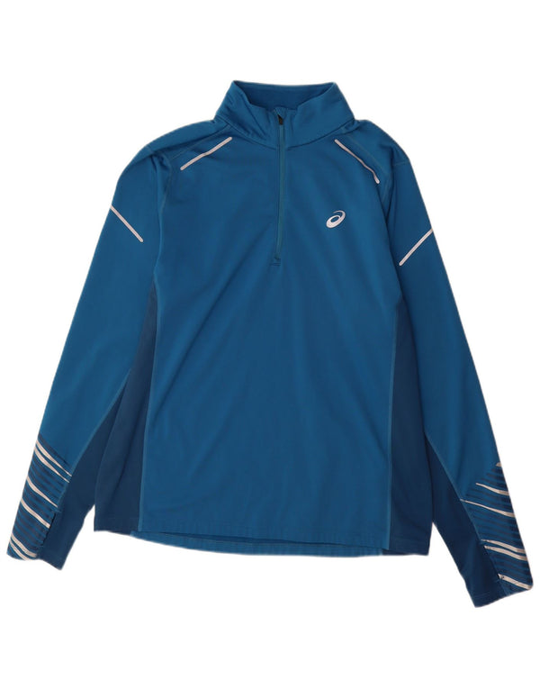 Asics Herren-Pullover-Trainingsanzugoberteil, groß, blau, Farbblock-Polyester, Sport