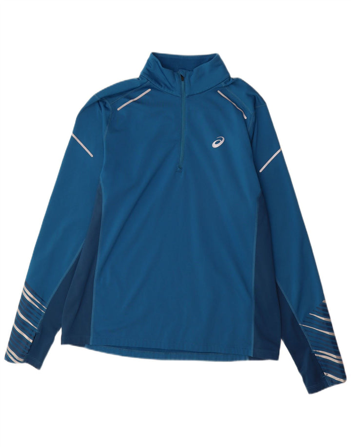 Asics Herren-Pullover-Trainingsanzugoberteil, groß, blau, Farbblock-Polyester, Sport