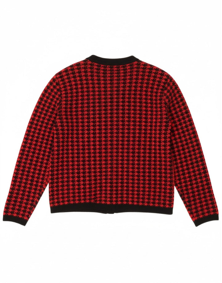 ST MICHAEL Womens Cardigan Sweater UK 12 Medium  Red Houndstooth Acrylic