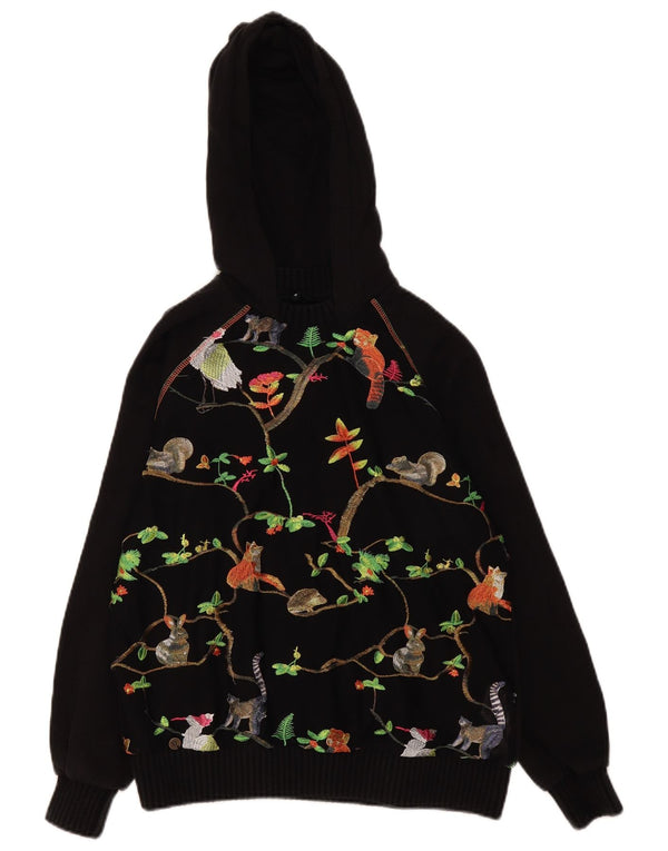 Desigual Womens Graphic Oversized Hoodie Pullover UK 10 Small Schwarz Polyester