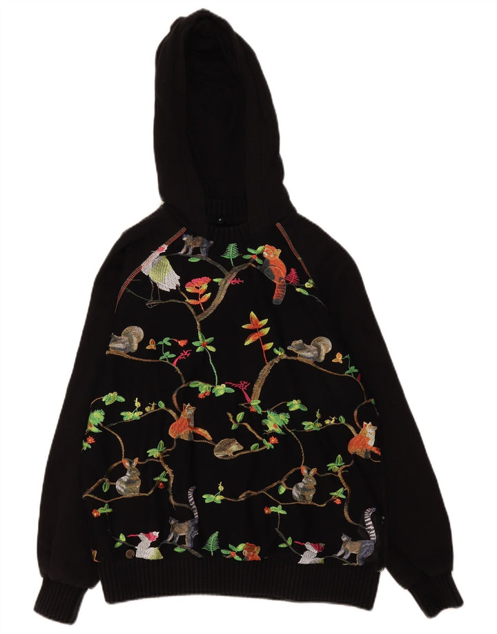 Desigual Womens Graphic Oversized Hoodie Pullover UK 10 Small Schwarz Polyester