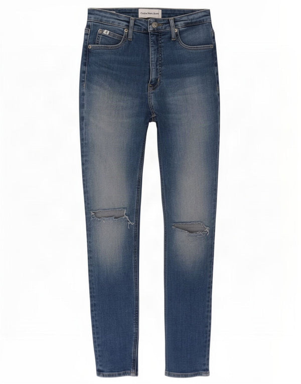 Calvin Klein Damen Distressed Skinny Jeans W27 L27 Blaue Baumwolle