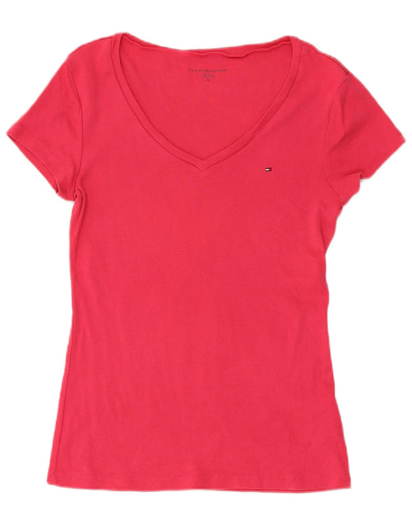 Tommy Hilfiger Damen Kurzarm-Slim-Fit-T-Shirt-Oberteil UK 12 Mittelrot