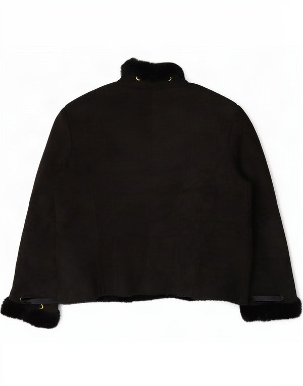 Vintage Damen Shearling Jacke IT 46 Large Schwarz